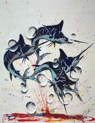 Marlins Jump for Joy by Dom Pattinson - Original Painting on Box Canvas sized 50x70 inches. Available from Whitewall Galleries